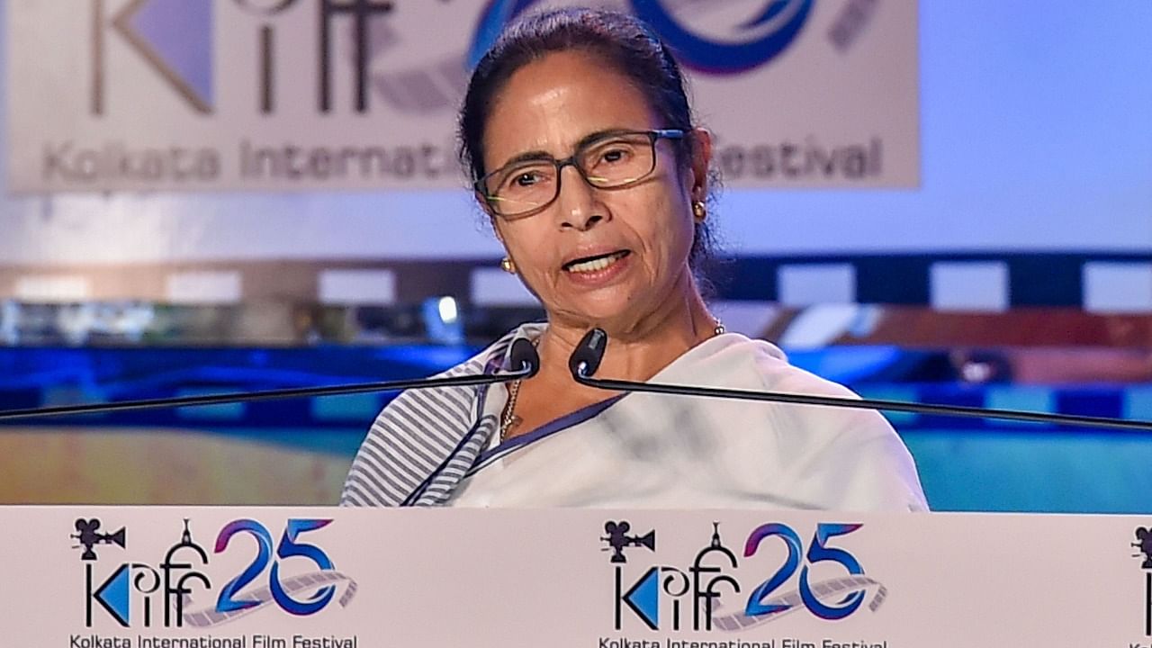 West Bengal Chief Minister Mamata Banerjee speaks during the closing ceremony of the 25th Kolkata International Film Festival, in Kolkata. Credit: PTI Photo