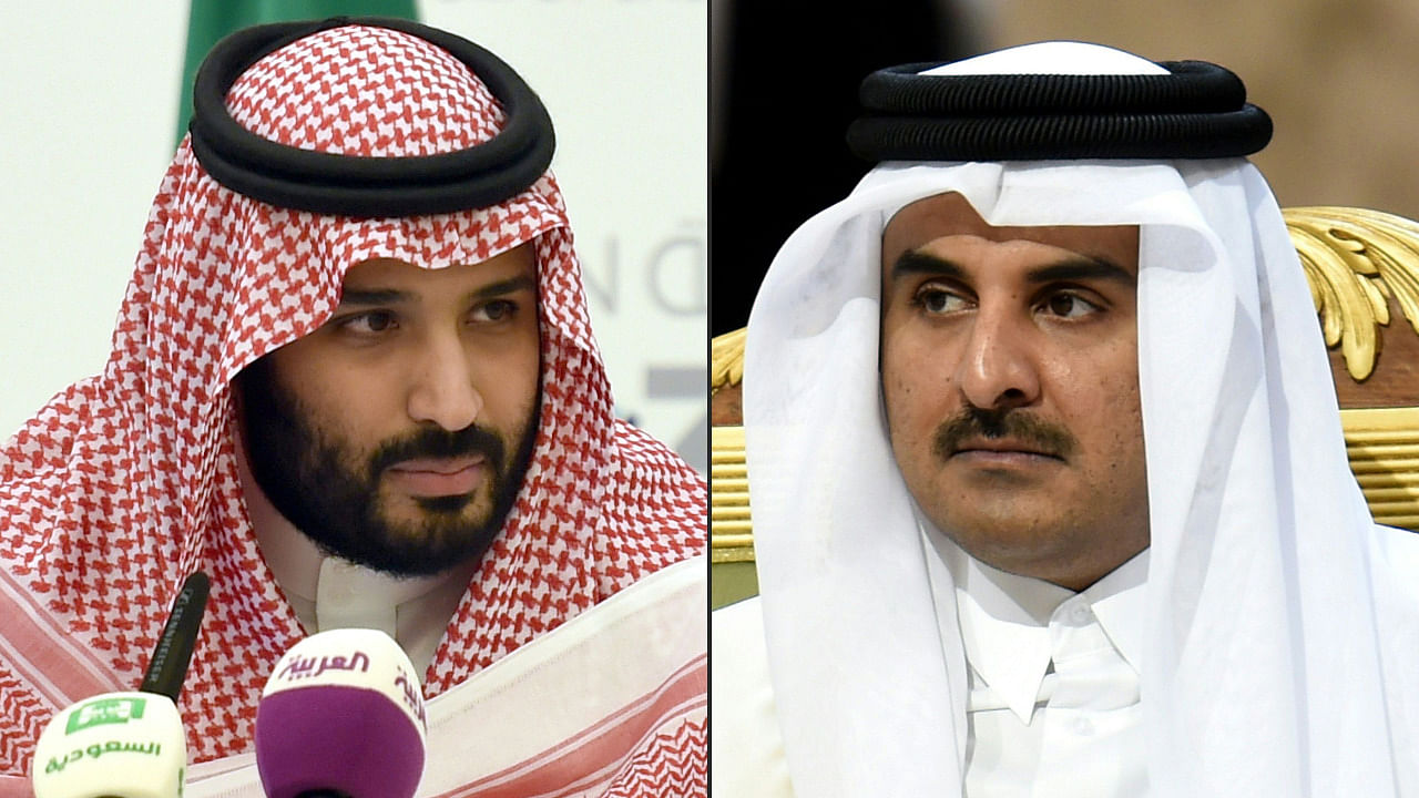 Then-Saudi Defence Minister and Deputy Crown Prince Mohammed bin Salman and and Qatar's Emir Sheikh Tamim bin Hamad Al-Thani (R) attending the 136th Gulf Cooperation Council (GCC) summit in Riyadh on December 10, 2015. Credit: AFP Photo