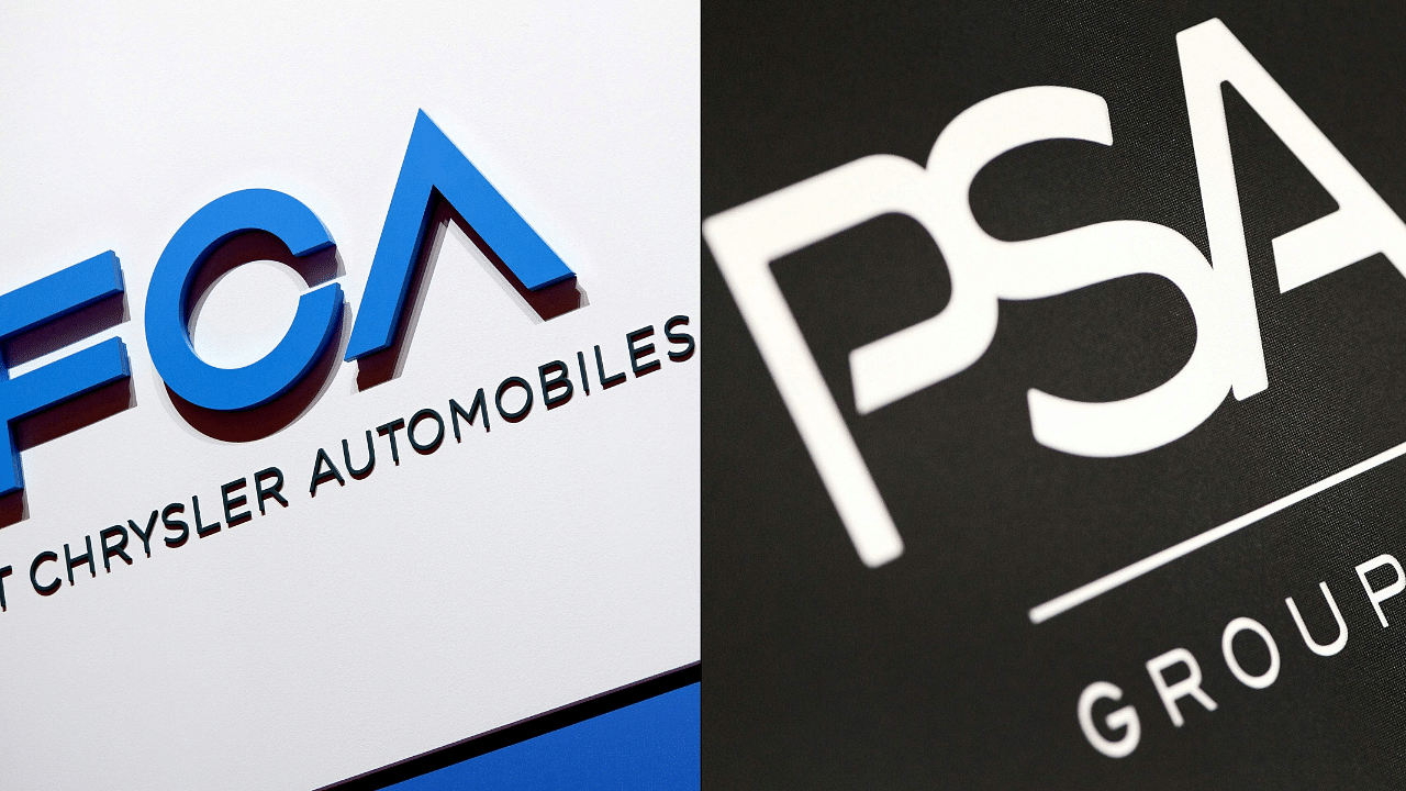 Logos of Fiat Chrysler Automobiles (L) and Peugeot Société Anonyme (PSA) Group (R). Credit: AFP File Photo