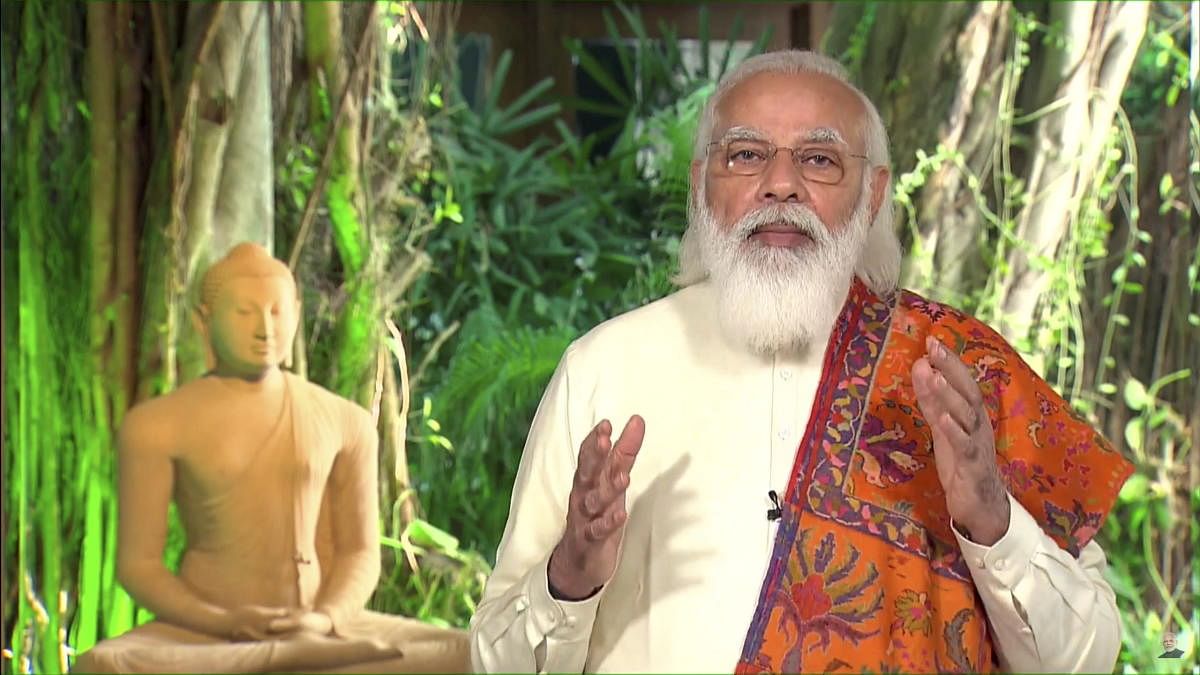 Prime Minister Narendra Modi addresses the 6th Indo-Japan Samwad Conference, via video conferencing, in New Delhi. Credit: PTI Photo