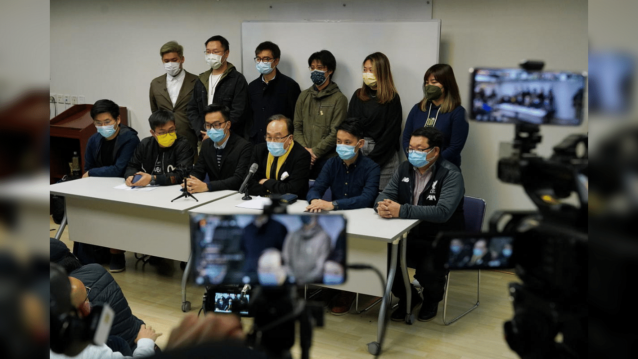 Party members of the pro-democracy camp attend a news conference after over 50 Hong Kong activists were arrested under the national security law in Hong Kong, China January 6, 2021. Credit: Reuters Photo