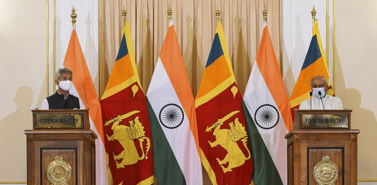 India's Foreign Minister Subrahmanyam Jaishankar (R) speaks during a joint press briefing with Sri Lanka's Foreign Minister Dinesh Gunawardena in Colombo. Credit: AFP Photo