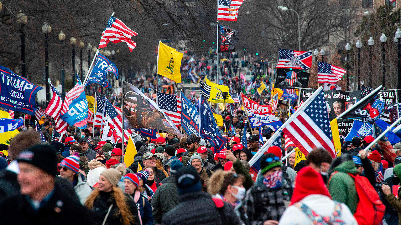 Thousands of supporters of US President Donald Trump march through the streets of the city as they make their way to the Capitol Building in Washington, DC. Credit: AFP Photo