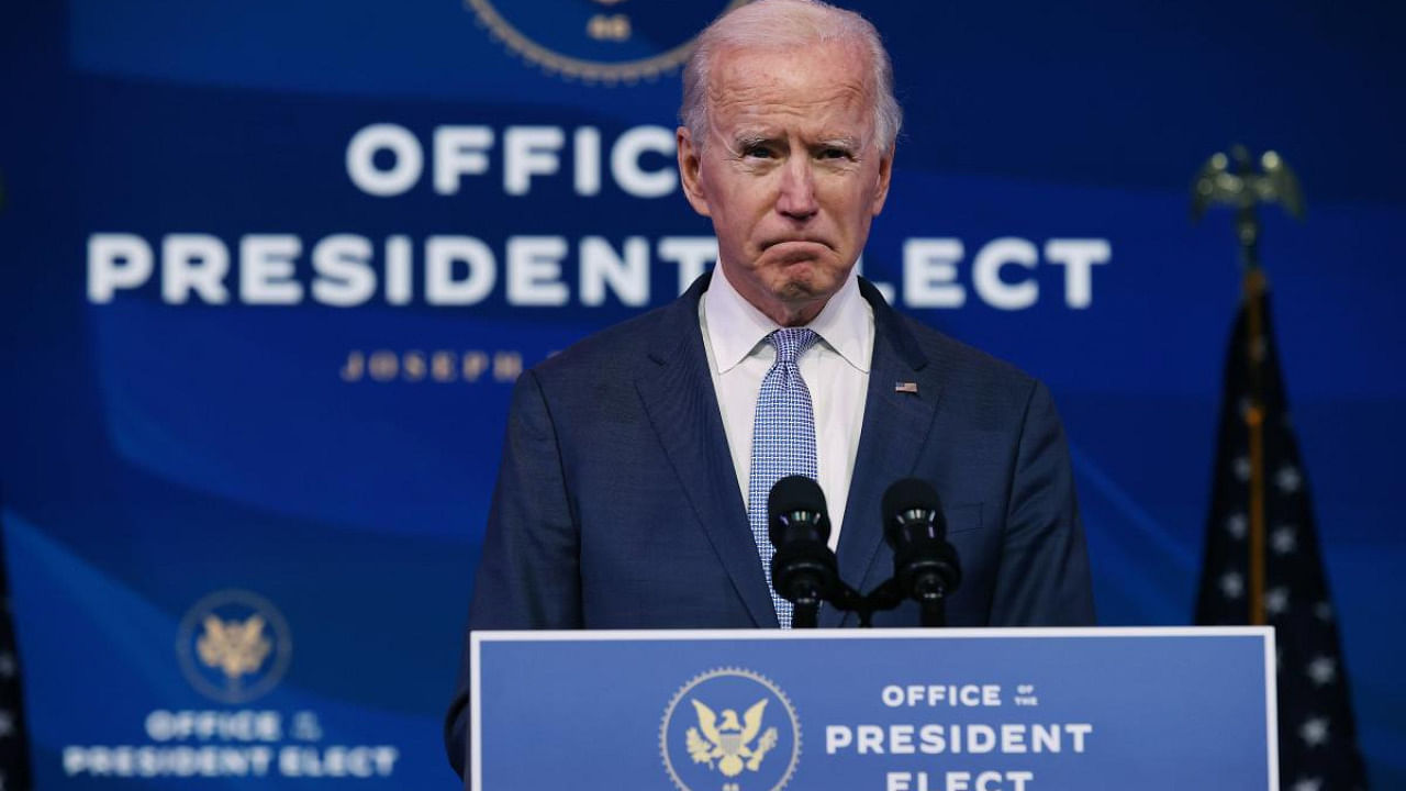 US President-elect Joe Biden delivers remarks about the storming of the U.S. Capitol by a pro-Trump mob at The Queen theater January 06, 2021 in Wilmington, Delaware. Credit: AFP/Getty.