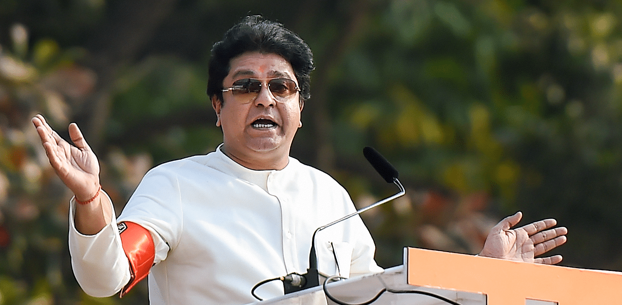 Maharashtra Navnirman Sena (MNS) Chief Raj Thackeray addresses his party workers. Credit: PTI Photo