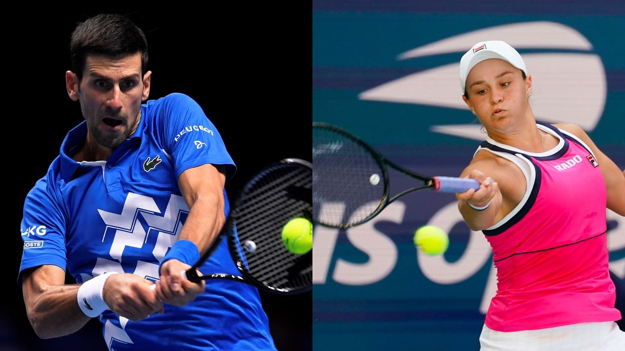 Top-ranked men's tennis star Novak Djokovic (L) and top-ranked women's star Ashleigh Barty. Credit: Reuters File Photo and USA Today Sports File Photo