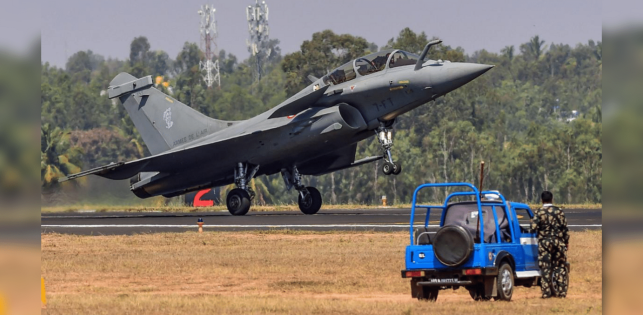 JA Rafale fighter aircraft lands during the inauguration of 12th edition of AERO India 2019, in Bengaluru. Credit: PTI File Photo