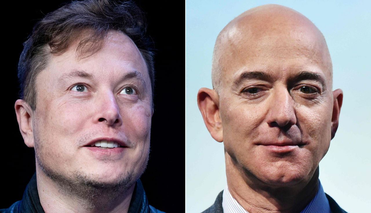 Tesla CEO Elon Musk (L) and Amazon founder and CEO Jeff Bezos. Credit: AFP File Photo