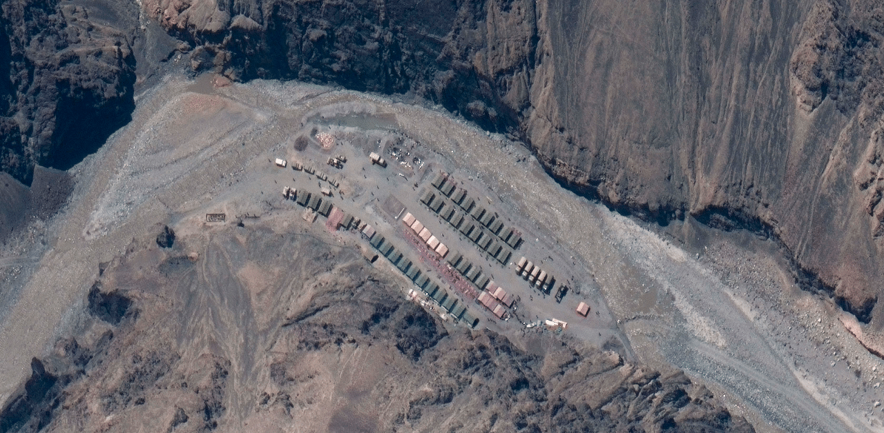 China's People's Liberation Army (PLA) base in the Galwan Valley in Line of Actual Control, the border between India and China. Credit: AP Photo