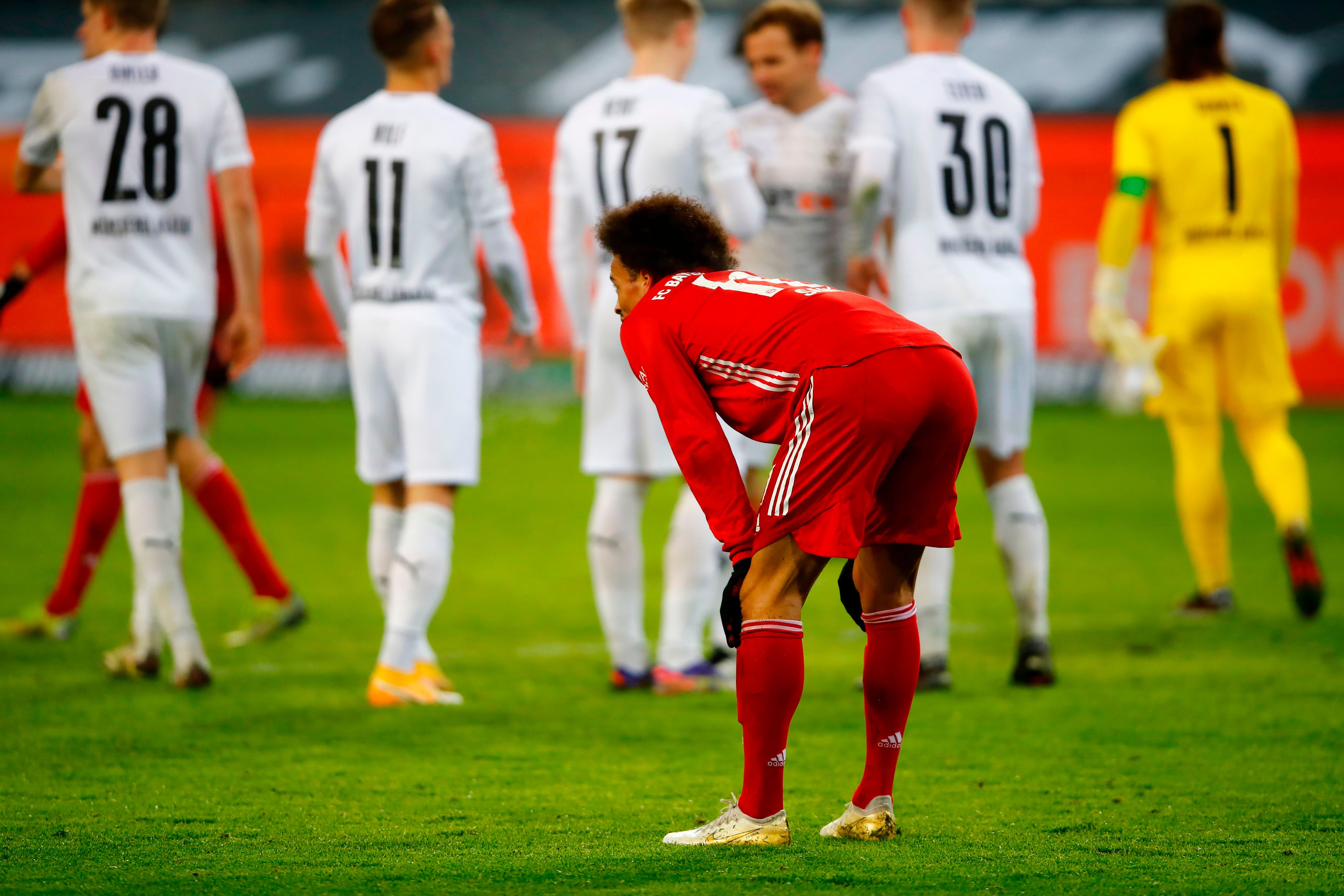 Bayern Munich's German midfielder Leroy Sane reacts after the German first division Bundesliga football match Borussia Moenchengladbach v FC Bayern Munich. Credit: AFP Photo