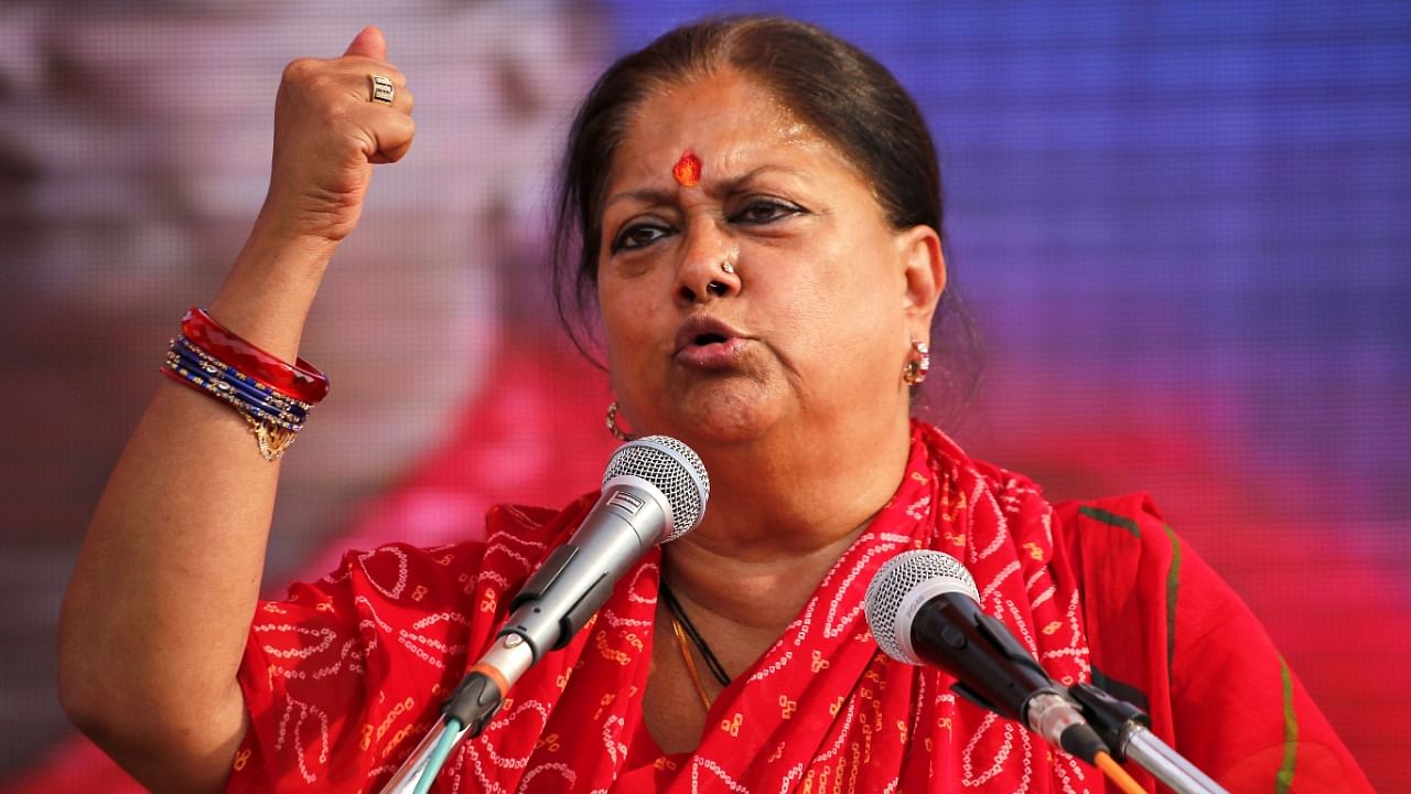 This picture taken on December 4, 2018 shows Rajasthan Chief Minister Vasundhara Raje speaking during an election rally in support of candidates from the BJP. Credit: AFP Photo