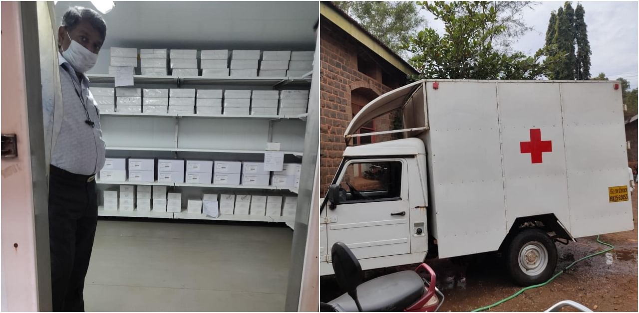 The vaccine van and walk-in-cooler at Tilakawadi Vaccine Depot in Belagavi that will be used to store 25,800 Covid-19 vaccine vials. Credit: Dr Ishwar Gadad