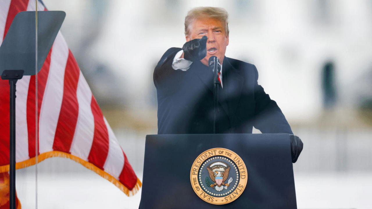 President Donald Trump gestures as he speaks during a rally to contest the certification of the 2020 US presidential election results by the US Congress, in Washington, US. Credit: Reuters File Photo