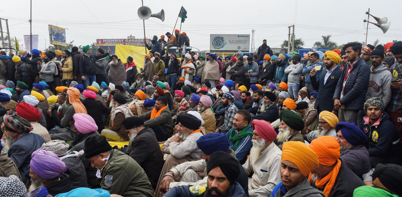 Farmers from various parts of the country, mostly from Punjab and Haryana, have been camping at different border points of Delhi. Credit: PTI Photo