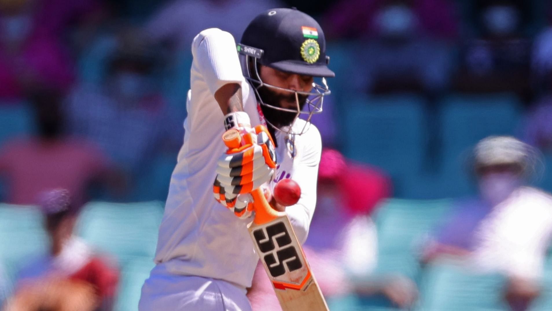 India's Ravindra Jadeja tries to play a shot on the third day of the third cricket Test match between Australia and India. Credit: AFP