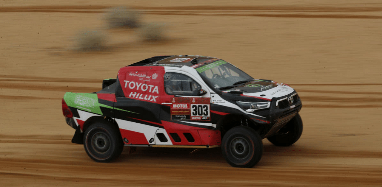 Overdrive Toyota's Yazeed Al Rajhi and Co-Driver Dirk Von Zitzewitz in action during stage 7. Credit: Reuters Photo