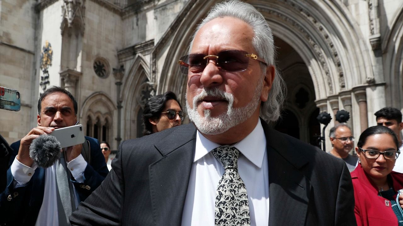 Indian business man Vijay Mallya leaves the High Court for a lunch break as he appeals against extradition to India to face fraud charges at the Royal Courts of Justice in London, on July 2, 2019. Credit: AP/PTI Photo