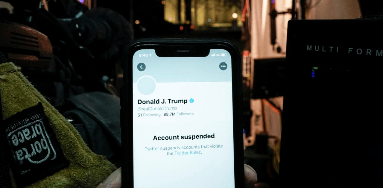 A photo illustration shows the suspended Twitter account of US President Donald Trump. Credit: Reuters Photo