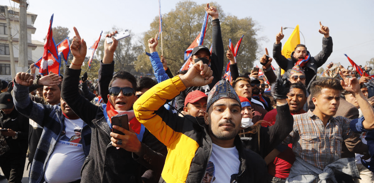 Nepalese pro-king supporters march demanding reinstating monarchy that was abolished more than a decade ago in Kathmandu, Nepal. Credit: AP Photo