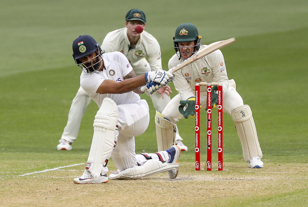 Hanuma Vihari of India celebrates his century during day 2 of the 2nd Test between West Indies and India at Sabina Park, Kingston, Jamaica, on August 31, 2019. Credit: AP/PTI Photo