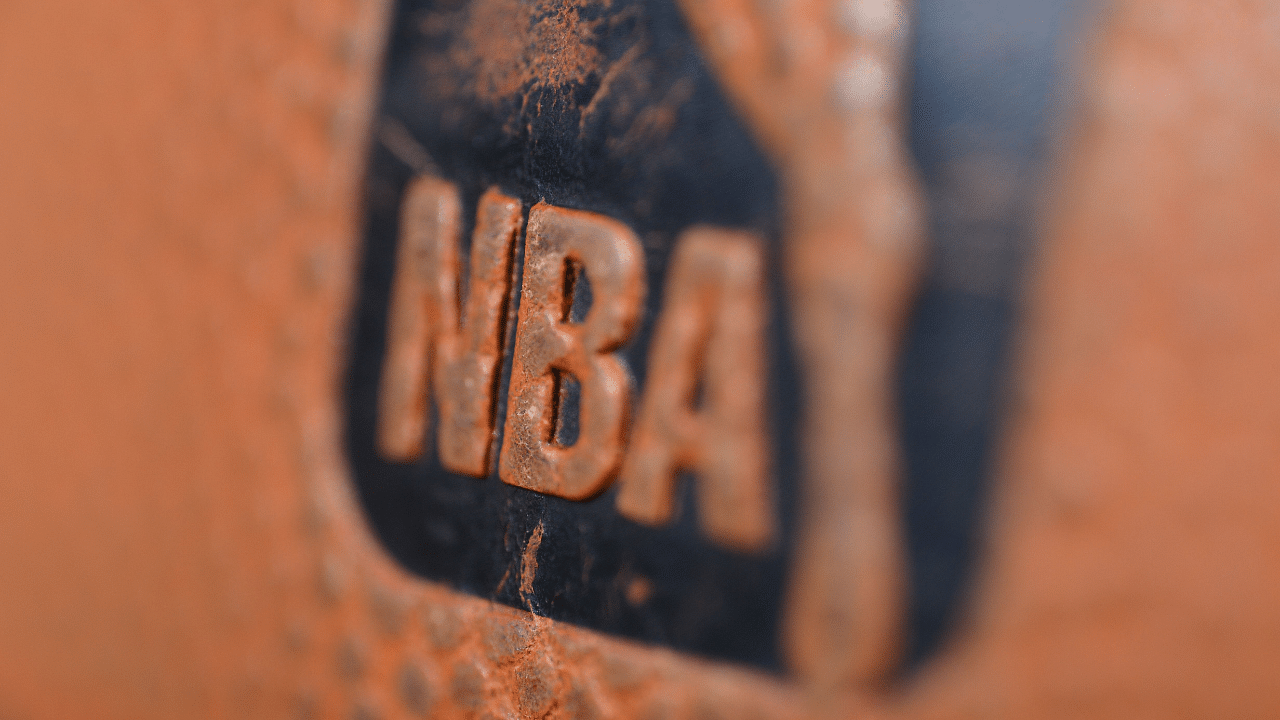 A detail view of the Spalding ball with the NBA logo. Credit: AFP File Photo