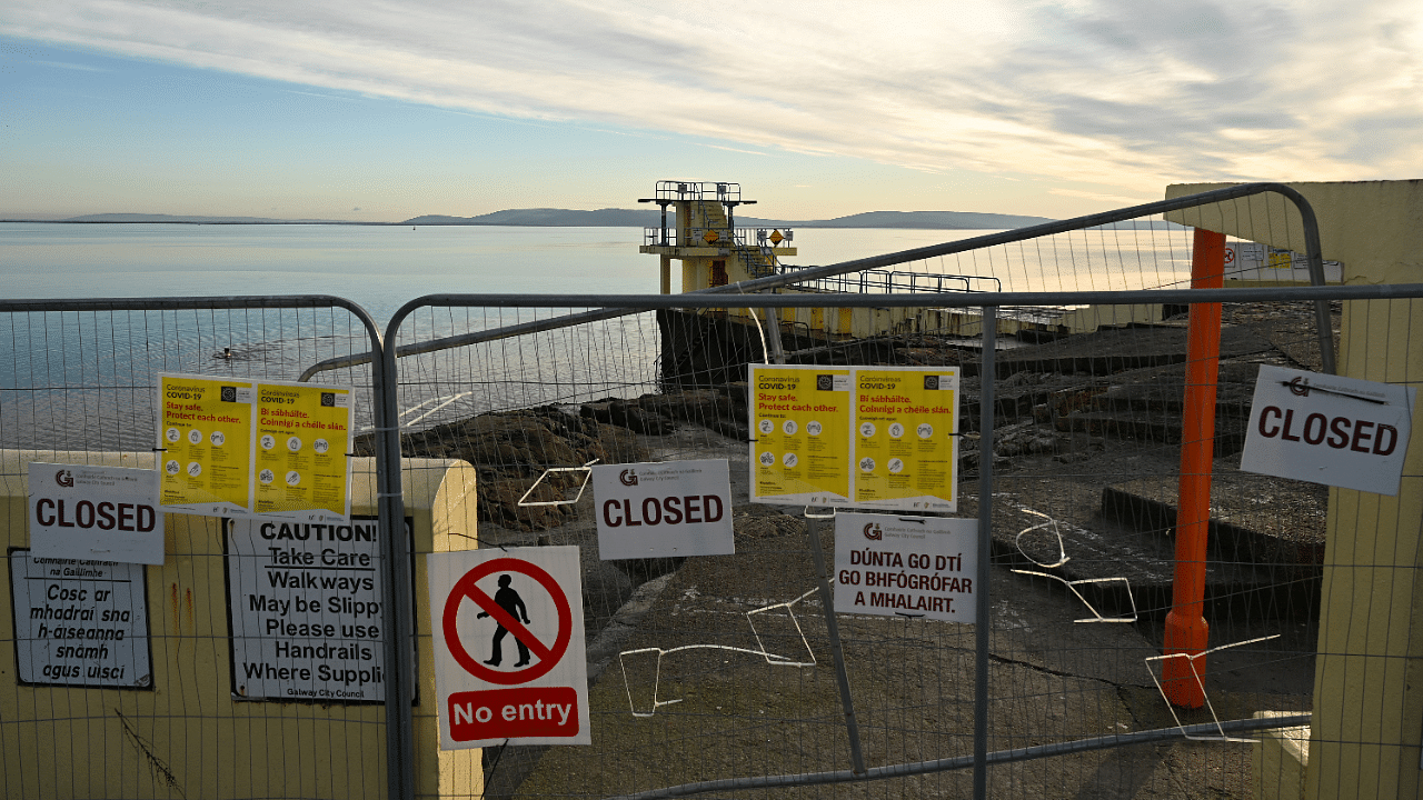 Access to Blackrock diving boards is closed amid the spread of Covid-19 pandemic, in Galway, Ireland. Credit: Reuters File Photo