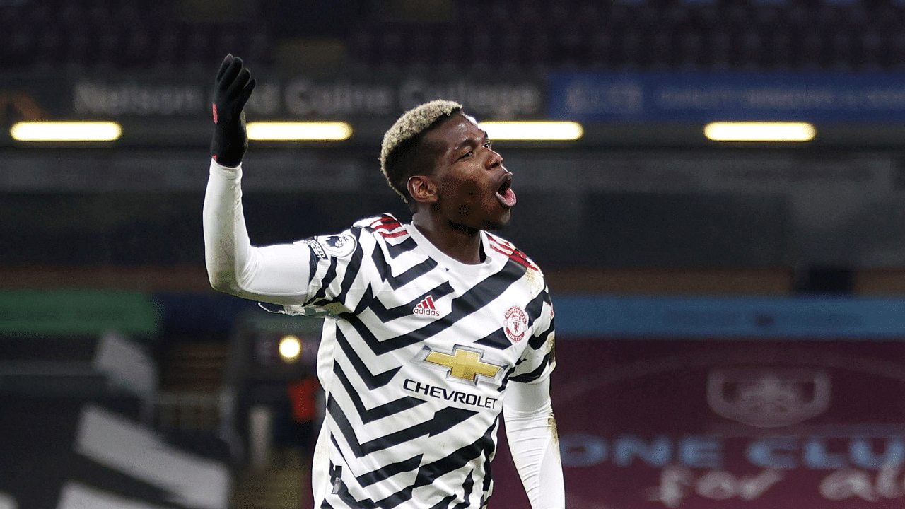 Manchester United's Paul Pogba celebrates scoring their first and only goal in a 1-0 win over Burnley at Turf Moor, Burnley that sent them to the top of the table. Credit: Reuters Photo