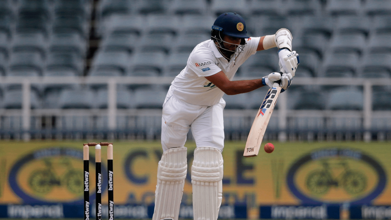 Sri Lanka's Dasun Shanaka plays a shot during the third day of the second Test cricket match between South Africa and Sri Lanka. Credit: AFP File Photo