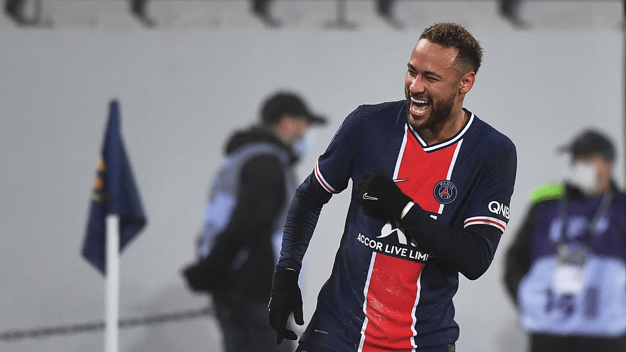 Paris Saint-Germain's Brazilian forward Neymar reacts after scoring a penalty kick during the French Champions Trophy (Trophee des Champions) football match between Paris Saint-Germain (PSG) and Marseille (OM) at the Bollaert-Delelis Stadium in Lens, northern France. Credit: AFP Photo