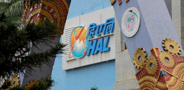 The logo of Hindustan Aeronautics Limited is seen on the facade of the company's heritage centre in Bengaluru. Credit: Reuters Photo