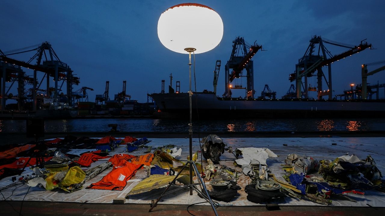 Debris are seen during the search and rescue operation for Sriwijaya Air flight SJ182, at Tanjung Priok port in Jakarta, Indonesia January 15, 2021. Credit: Reuters Photo