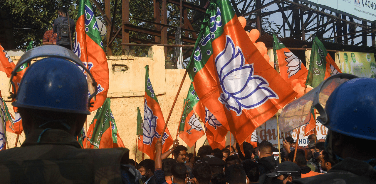 BJP activists participate in a rally in Kolkata. Credit: AFP Photo