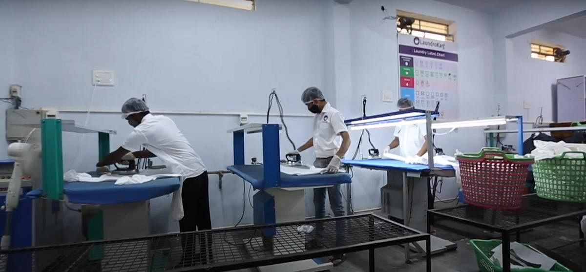 An industrial laundry in Koramangala. While expenses have gone up for laundry chains as they comply with the stipulations of the new normal, they have bounced back from the lockdown slump.