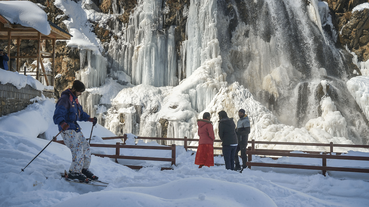 Frozen falls  A frozen waterfall at Tangmarg in Baramulla district of north Kashmir. Credit: PTI Photo