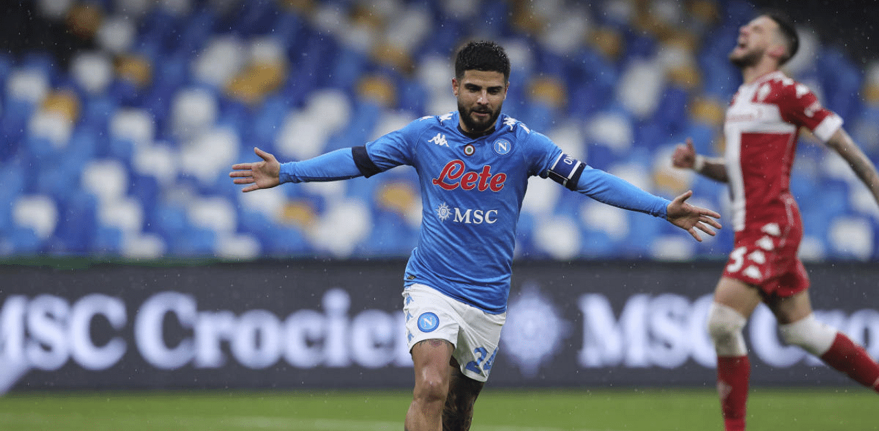 Napoli's Lorenzo Insigne celebrates after scoring his side's fifth goal during the serie A soccer match between Napoli and Fiorentina. Credit: AP Photo