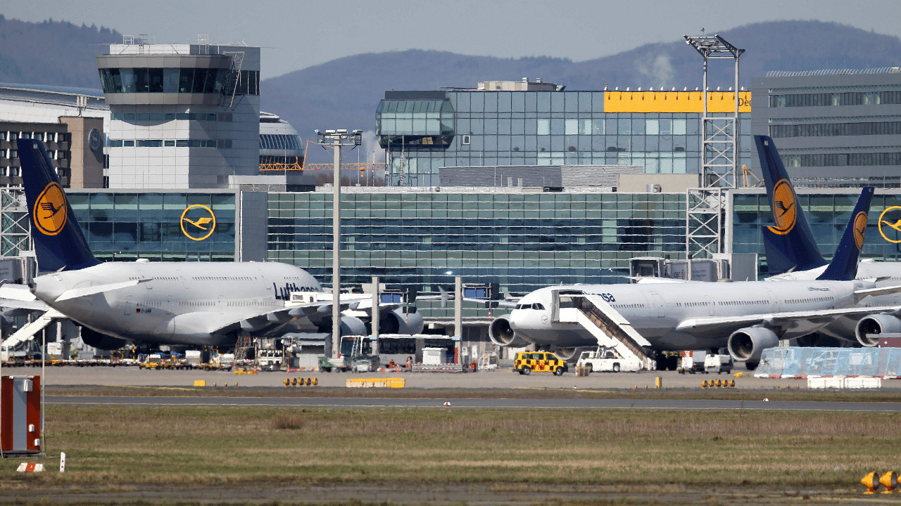Aircrafts of German airline group Lufthansa are immobilised on the tarmac at the airport in Frankfurt, Germany, as the group kept just a fraction of its flights going as the industry grapples with an unprecedented crisis over the novel coronavirus pandemic. Credit: AFP File Photo