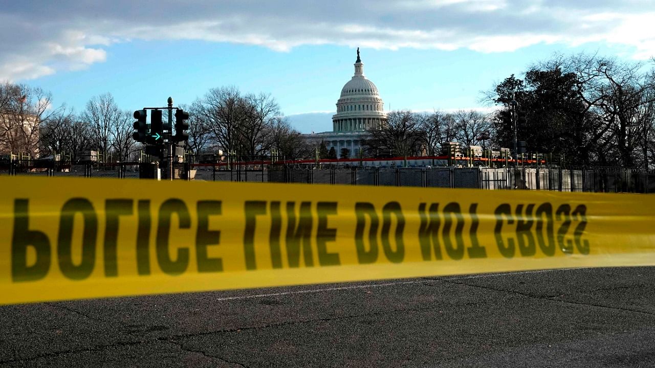 Police tape outside the US Capitol as is prepared for the inauguration ceremonies for President-elect Joe Biden and Vice President-elect Kamala Harris on January 18, 2021 in Washington, DC. Credit: AFP Photo