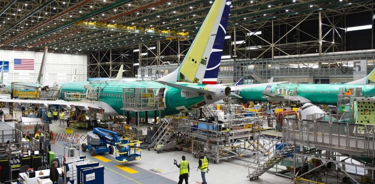 Employees work on Boeing 737 MAX aircraft at the Boeing Renton Factory in Renton, Washington State. Credit: AFP Photo