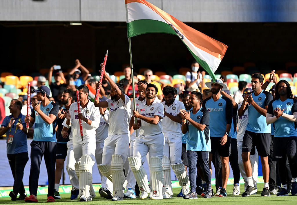 India win Border-Gavaskar Trophy 2-1 with a 3 wicket win at the Gabba. Credit: Twitter Photo/BCCI