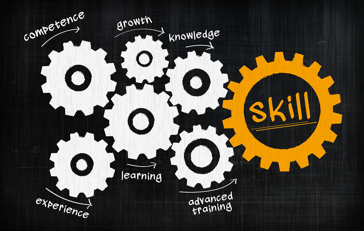 Skill gears on chalkboardCareer page anchor story Skill development. Istock