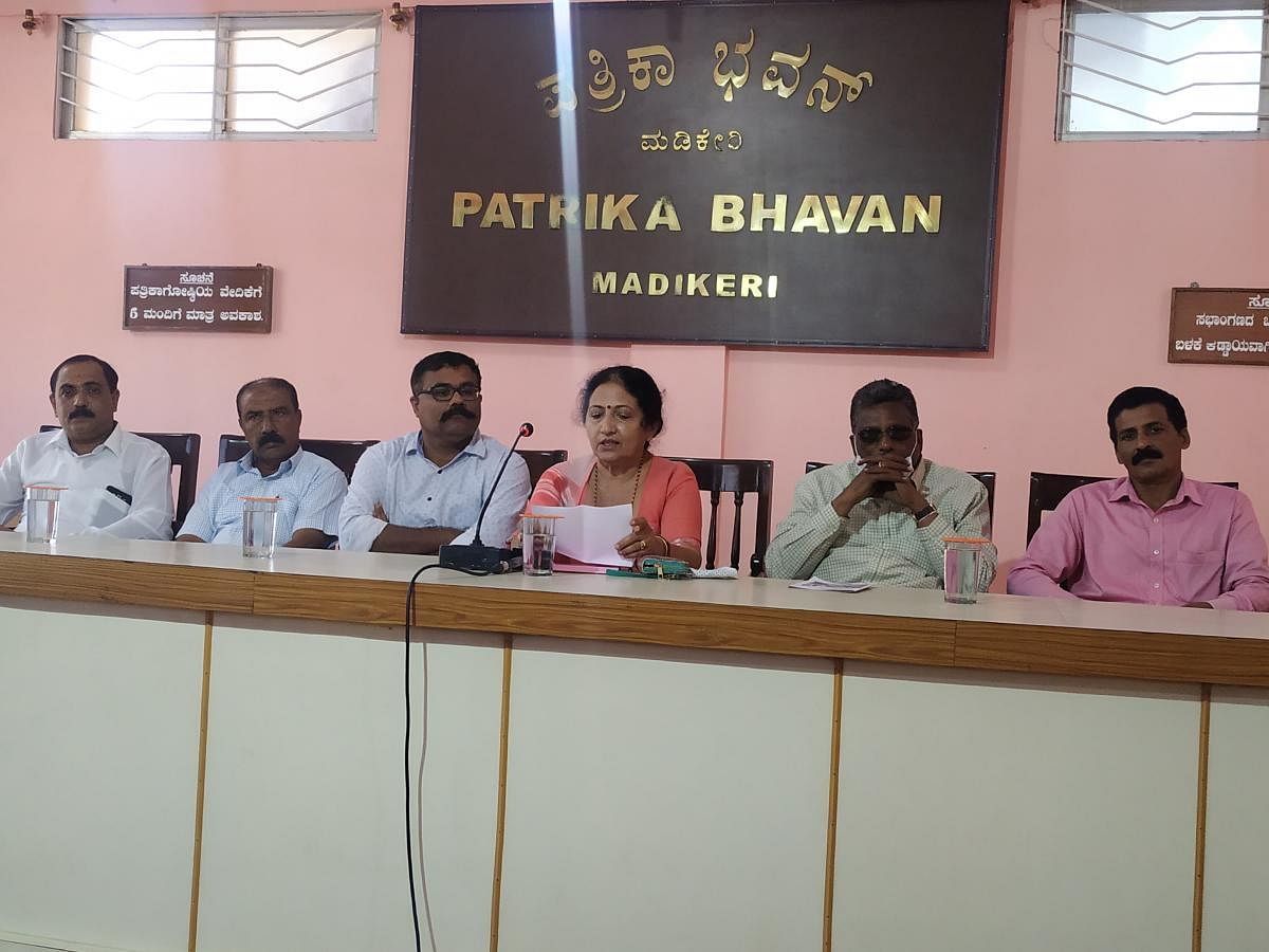 MLC Veena Achaiah speaks at a press conference in Madikeri on Monday.
