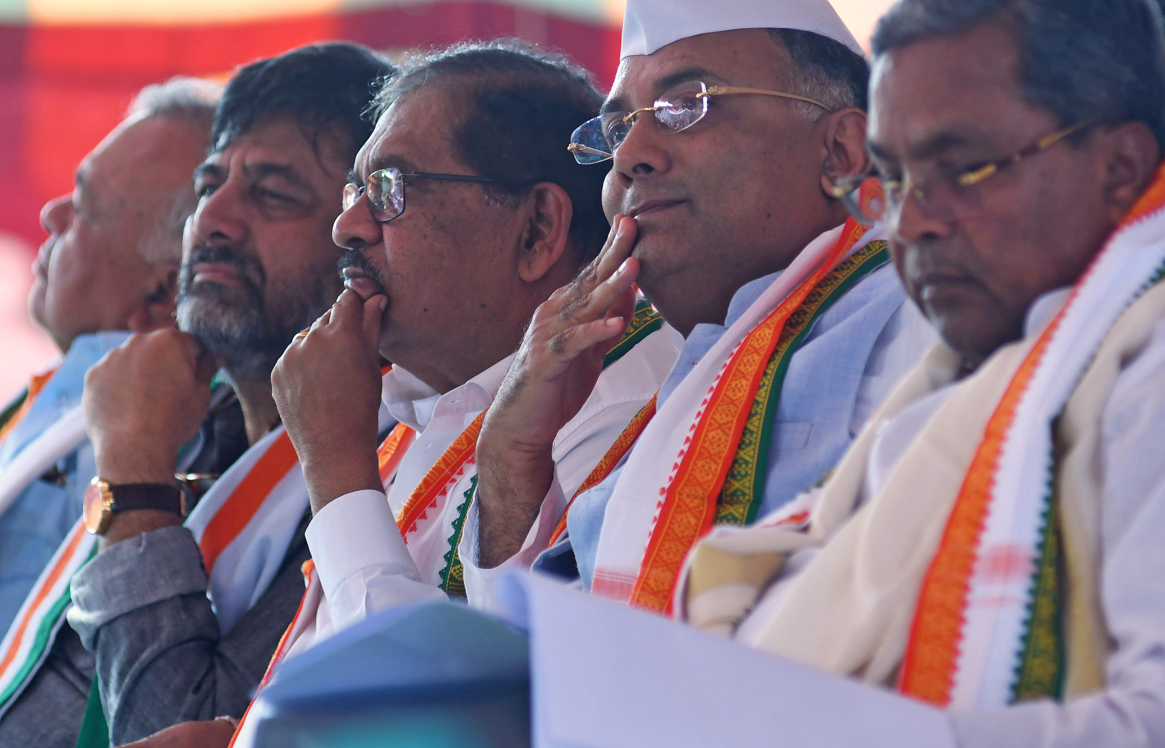 Senior Congress leader Ramalinga Reddy, DK Shivakumar, G Parameshwara, Dinseh Gudurao. Credit: DH Photo