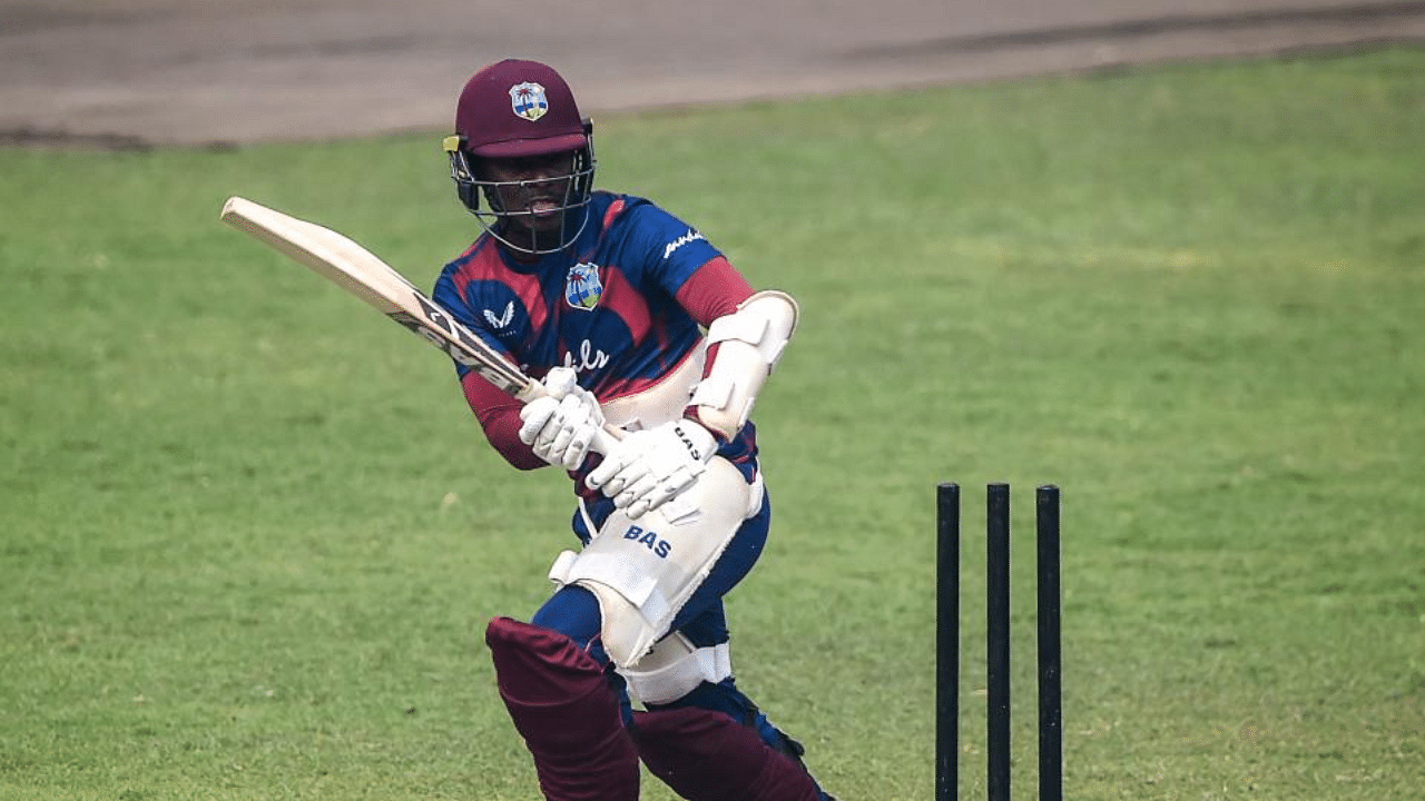 West Indies' Jason Mohammed plays a shot during a training session at the Sher-e-Bangla National Cricket Stadium in Dhaka on January 17, 2021. Credit: AFP Photo