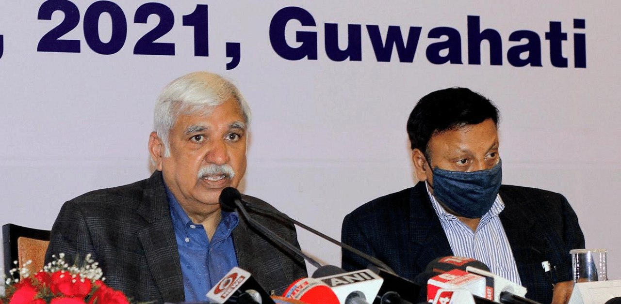  Chief Election Commissioner (CEC) of India Sunil Arora addresses media during his visit, ahead of the Assam assembly elections, in Guwahati. Credit: PTI Photo