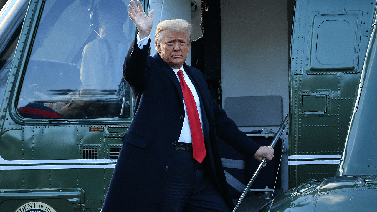  Outgoing US President Donald Trump waves as he boards Marine One at the White House in Washington. Credit: AFP Photo