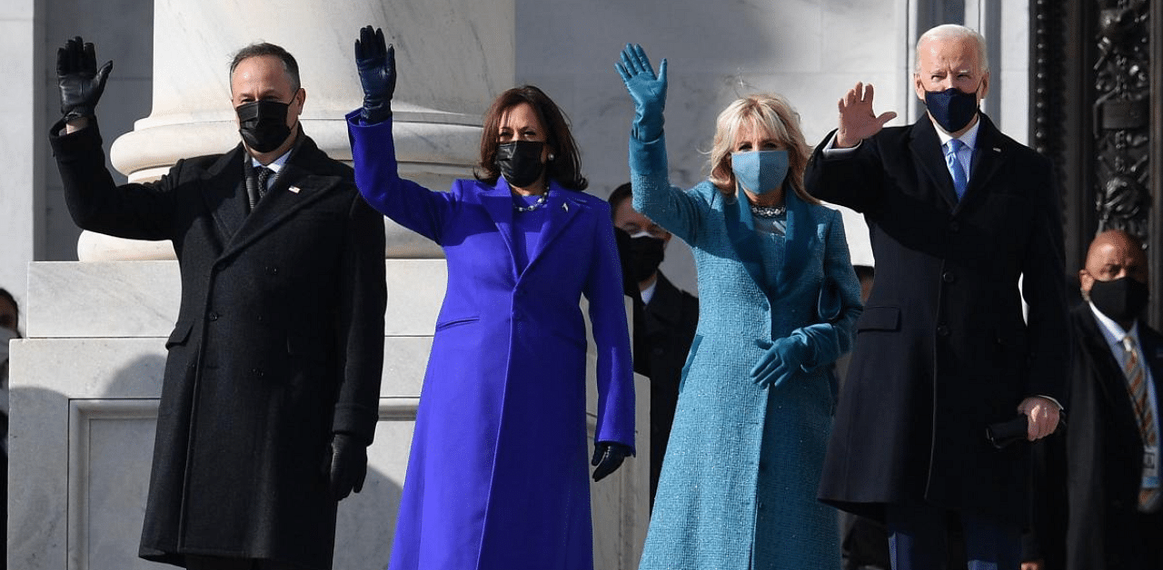 (L-R) Doug Emhoff, US Vice President-elect Kamala Harris, incoming US First Lady Jill Biden, US President-elect Joe Biden arrive for the inauguration of Joe Biden as the 46th US President on January 20, 2021, at the US Capitol in Washington, DC. Credit: AFP Photo