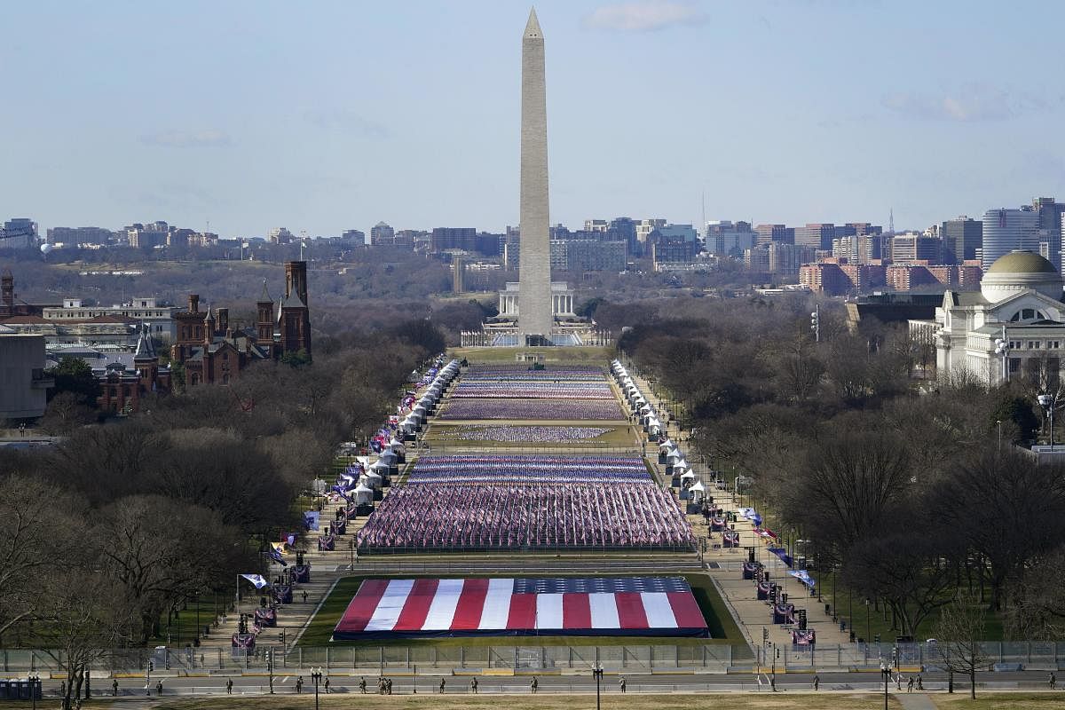 A view of the National Mall in Washington ahead of the 59th Presidential Inauguration on Wednesday. Credit: AP/PTI. 