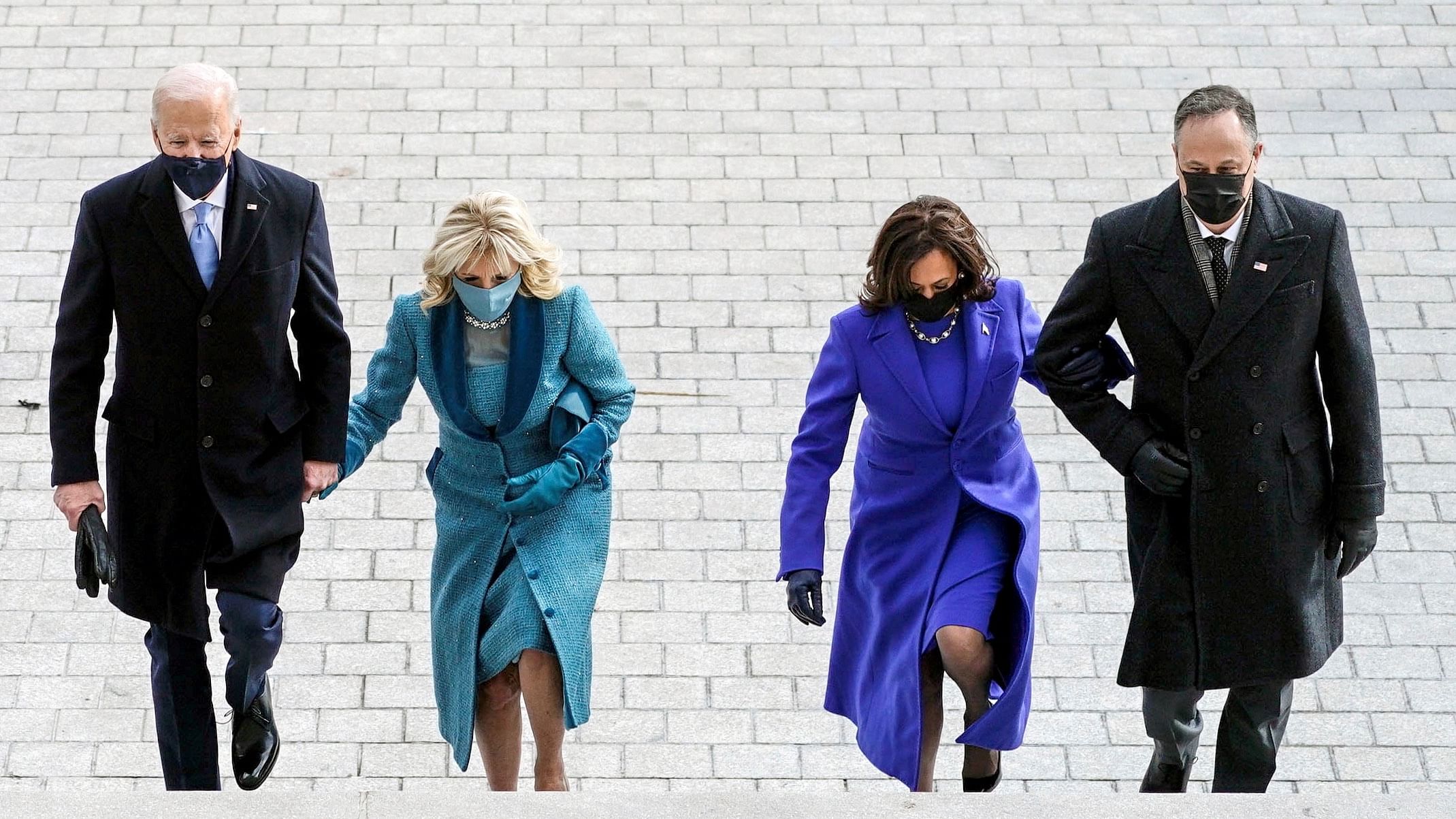 President-elect Joe Biden, Jill Biden, Vice President-elect Kamala Harris and Doug Emhoff. Credit: Reuters