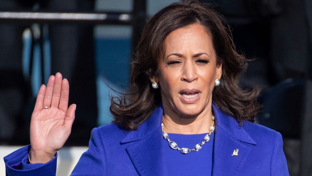 President-elect Kamala Harris is sworn in as the 49th US Vice President by Supreme Court Justice Sonia Sotomayor on Wednesday. Credit: AP/PTI Photo