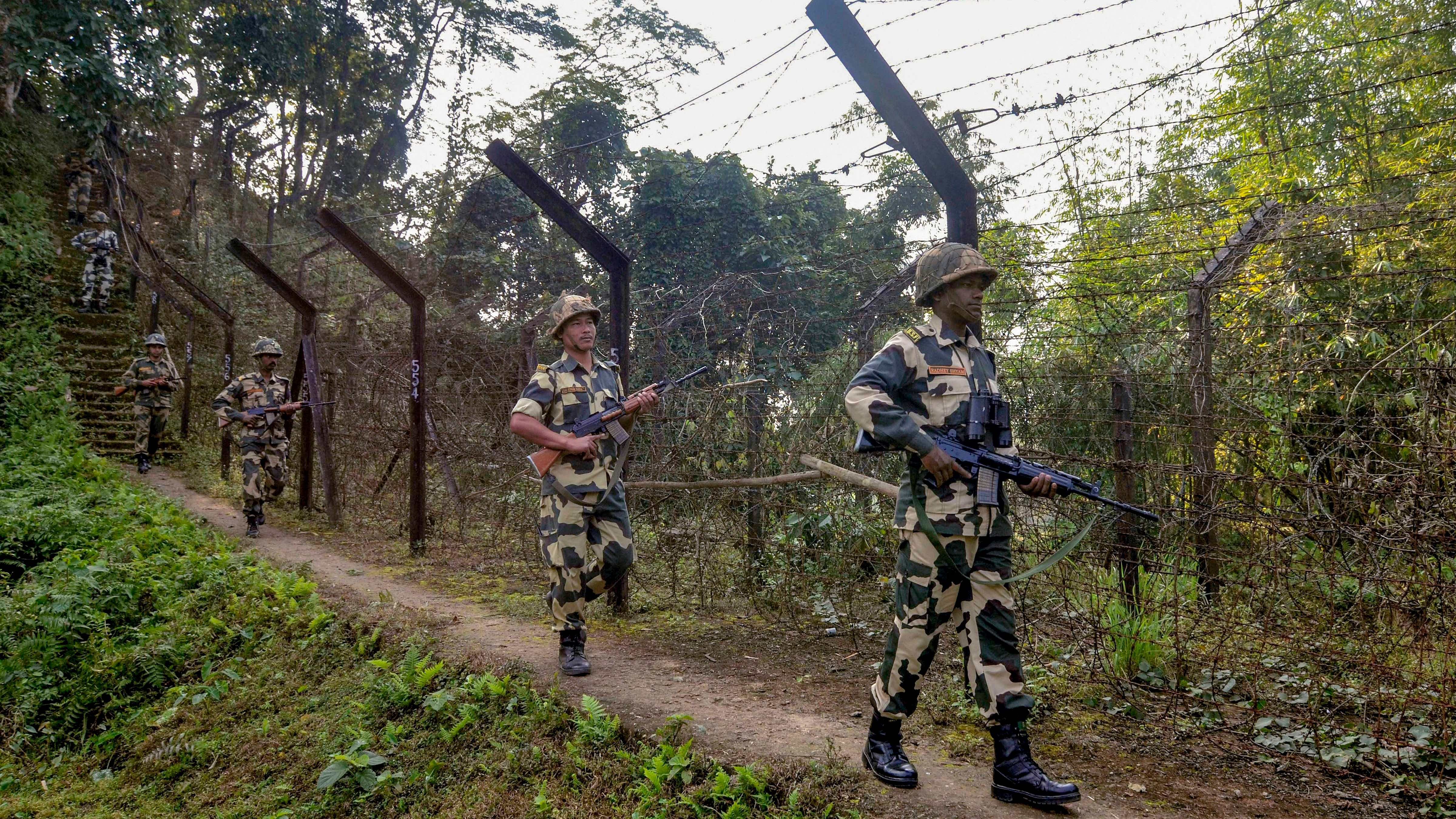 Border Security Force (BSF) 166th Battalion personnel deployed across Indo-Bangla international border in Tripura. Credit: PTI/ Representative image